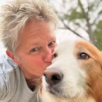 Maribeth and a dog.
